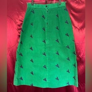 Green Corduroy Skirt with Embroidered Details